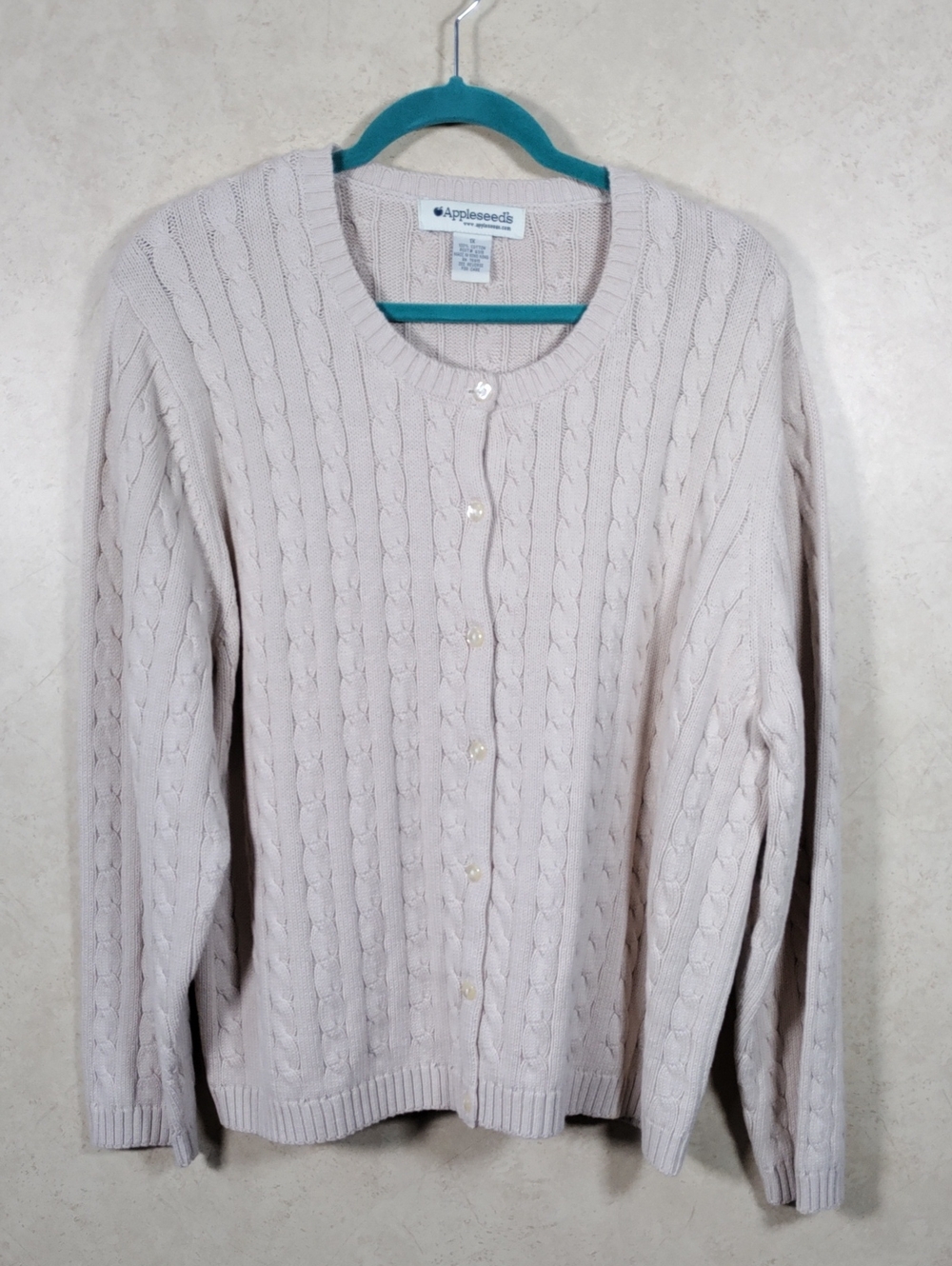 J131 Appleseed's Light Tan Cable-Knit Button-Front Cardigan 1X